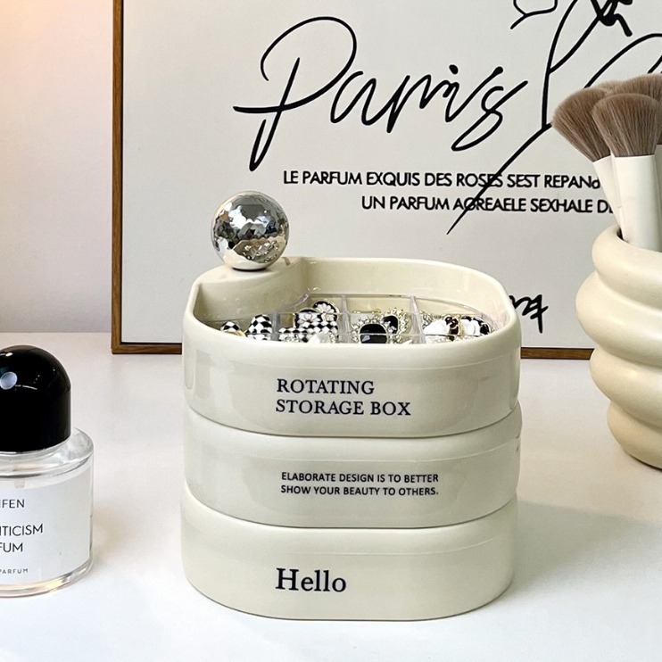 【台灣收納】✅現貨秒出ins風🤍🤍首飾盒可旋轉 多層 梳妝台 飾品耳環 戒指首飾品 桌面收納盒 A47-細節圖3