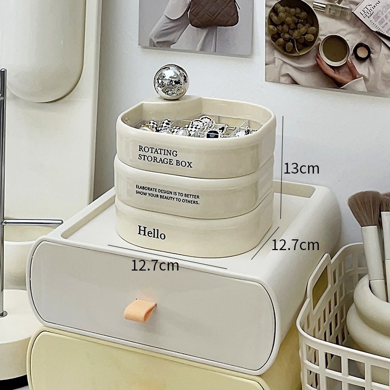 【台灣收納】✅現貨秒出ins風🤍🤍首飾盒可旋轉 多層 梳妝台 飾品耳環 戒指首飾品 桌面收納盒 A47-細節圖7