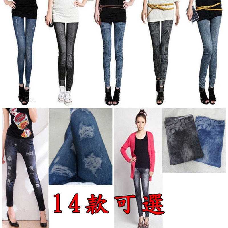 超顯瘦百搭14款-彈性內搭褲打底褲仿牛仔褲卡通彩繪彩色塗鴉內外搭九分褲休閒褲彈性褲牛仔打底褲 網紗褲絲襪緊身褲小腳褲子-細節圖2