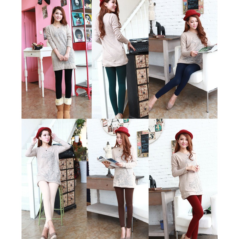 糖果色秋冬韓版顯瘦拉絨打底褲 竹炭加厚單層拉毛九分褲 連褲襪 保暖褲 打底褲 內搭褲-細節圖3