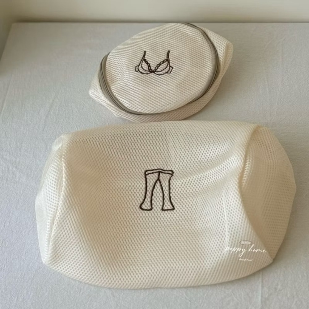 poppy-洗衣服必備 加厚刺繡 米黃色洗衣袋 洗衣網袋 衣物護洗袋 洗衣袋 洗衣網-細節圖2