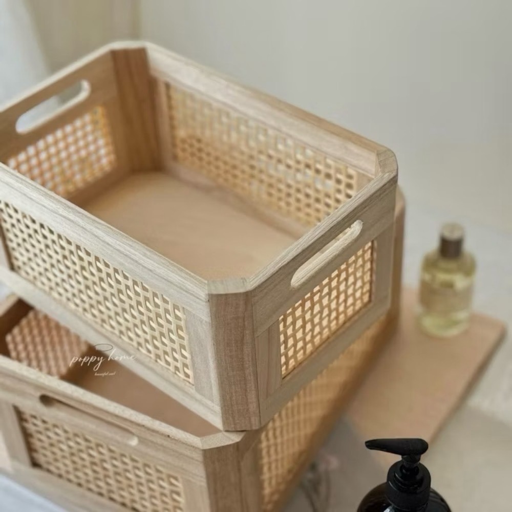 poppy-手工藤編收納盒 木籃 木盒收納籃 桌上收納盒 餐桌收納 櫃子收納 雜物收納框 化妝品收納-細節圖6