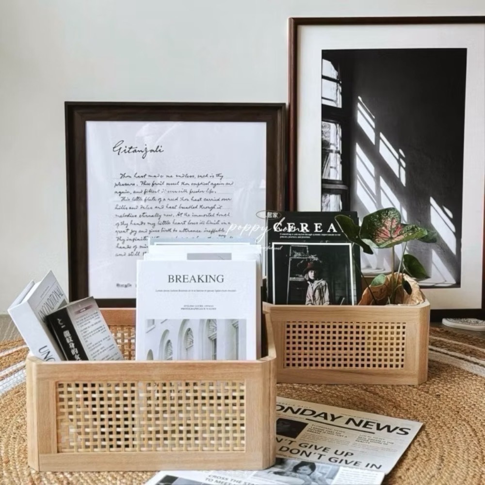 poppy-手工藤編收納盒 木籃 木盒收納籃 桌上收納盒 餐桌收納 櫃子收納 雜物收納框 化妝品收納-細節圖7