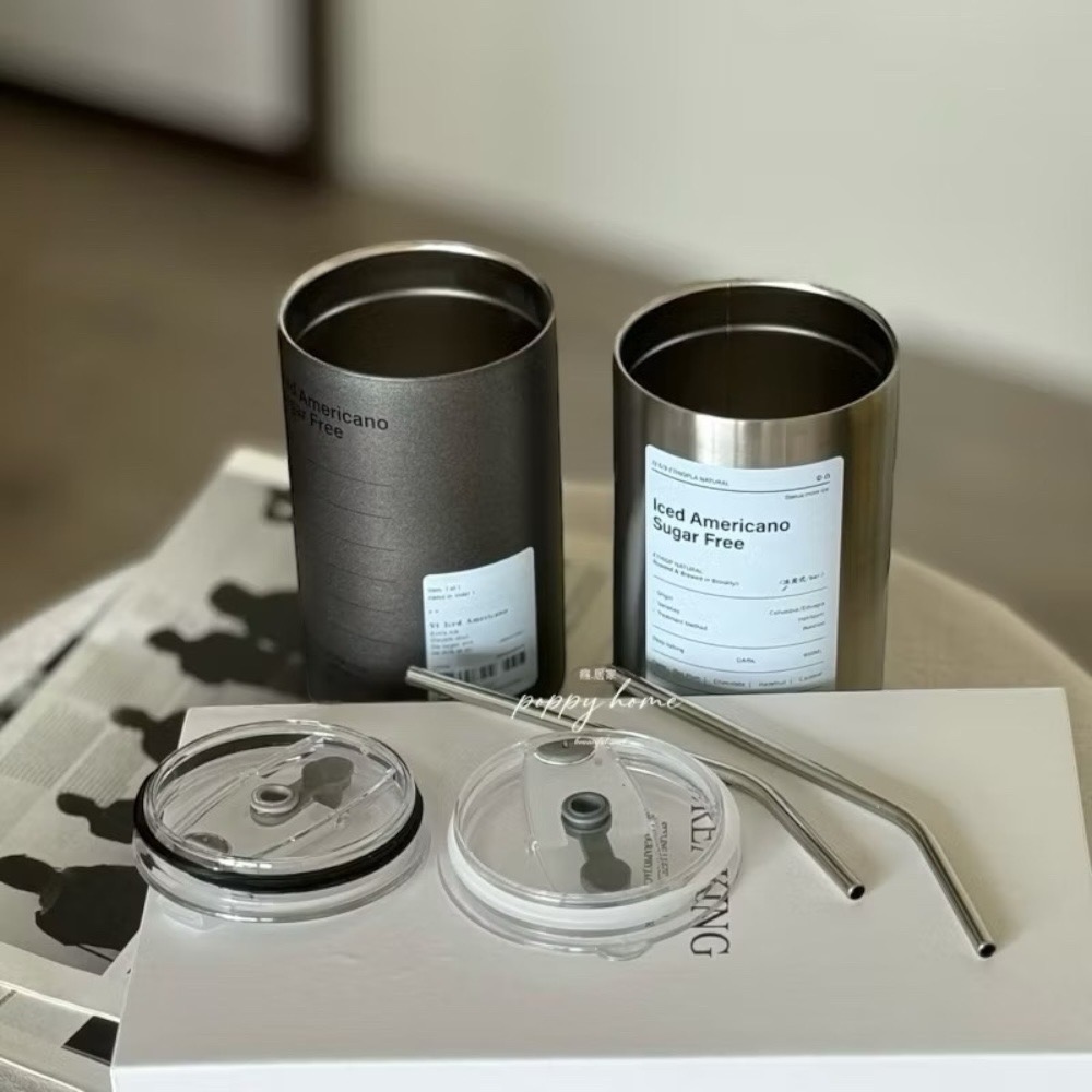 poppy-ins風304不鏽鋼保溫 冷萃咖啡杯 吸管杯 不鏽鋼杯 保溫杯 隨行咖啡杯 保溫保冷杯-細節圖2