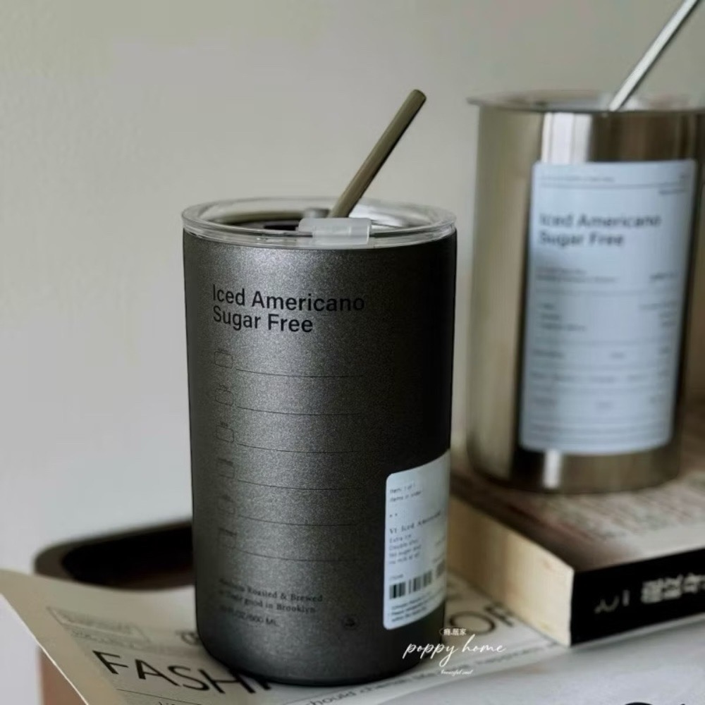 poppy-ins風304不鏽鋼保溫 冷萃咖啡杯 吸管杯 不鏽鋼杯 保溫杯 隨行咖啡杯 保溫保冷杯-細節圖3