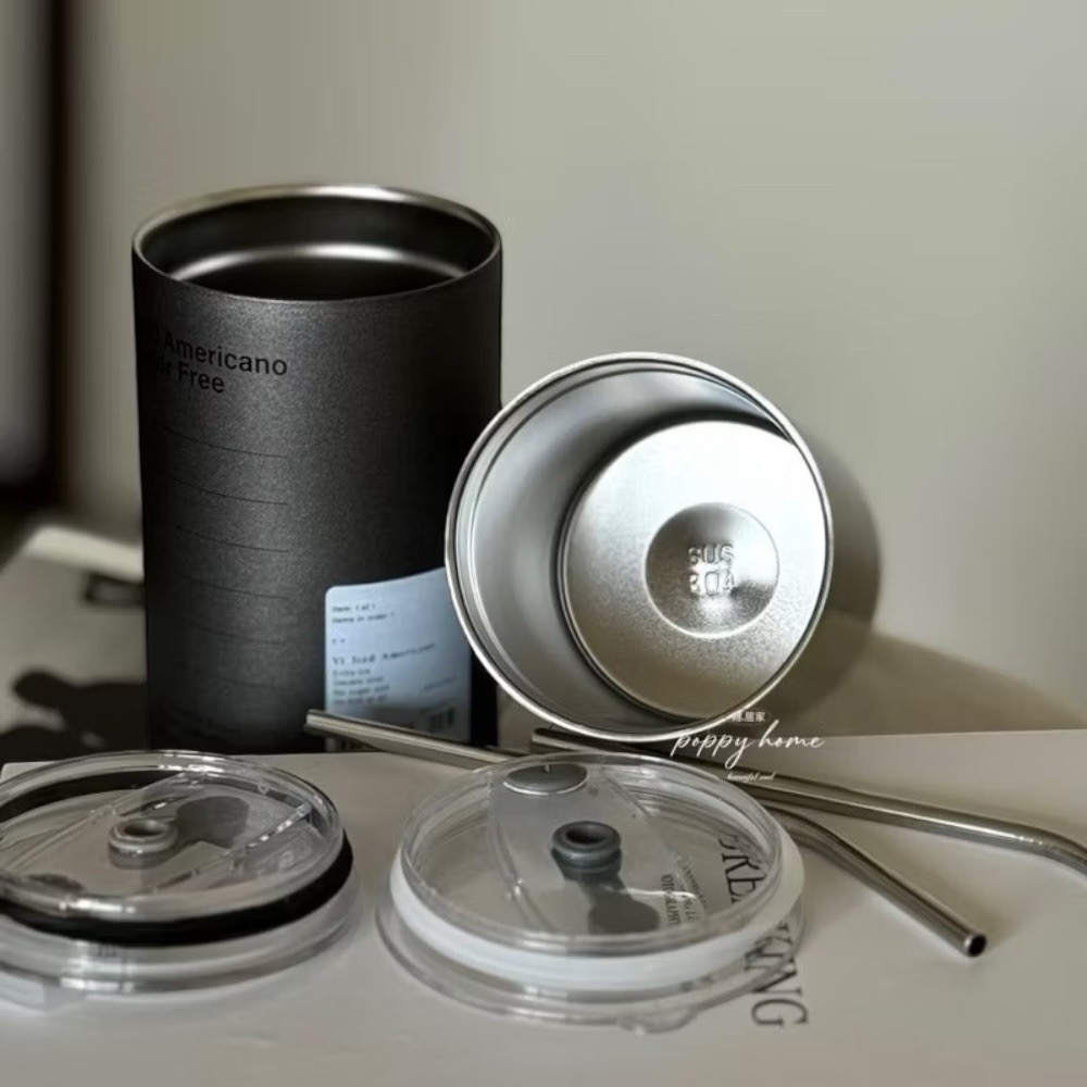 poppy-ins風304不鏽鋼保溫 冷萃咖啡杯 吸管杯 不鏽鋼杯 保溫杯 隨行咖啡杯 保溫保冷杯-細節圖4