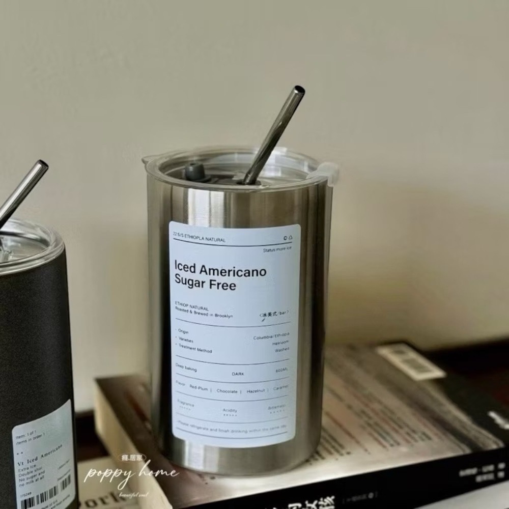 poppy-ins風304不鏽鋼保溫 冷萃咖啡杯 吸管杯 不鏽鋼杯 保溫杯 隨行咖啡杯 保溫保冷杯-細節圖5