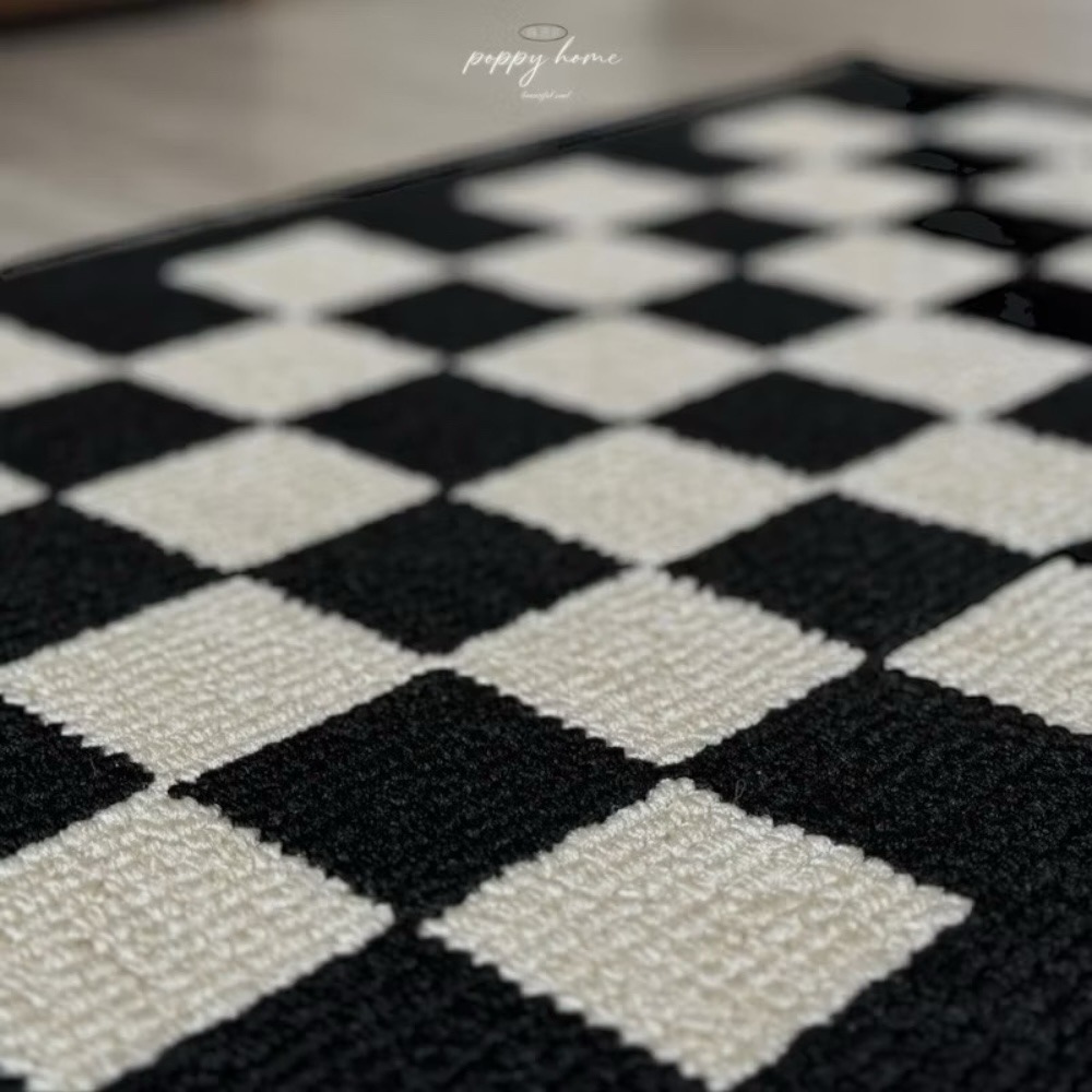 poppy-ins風黑白格棋盤格入戶門防滑地毯地墊 高質感居家耐髒好清理-細節圖2