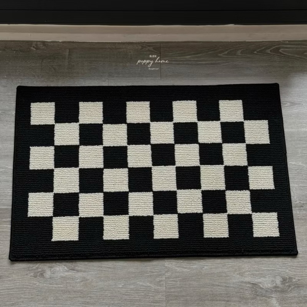 poppy-ins風黑白格棋盤格入戶門防滑地毯地墊 高質感居家耐髒好清理-細節圖3