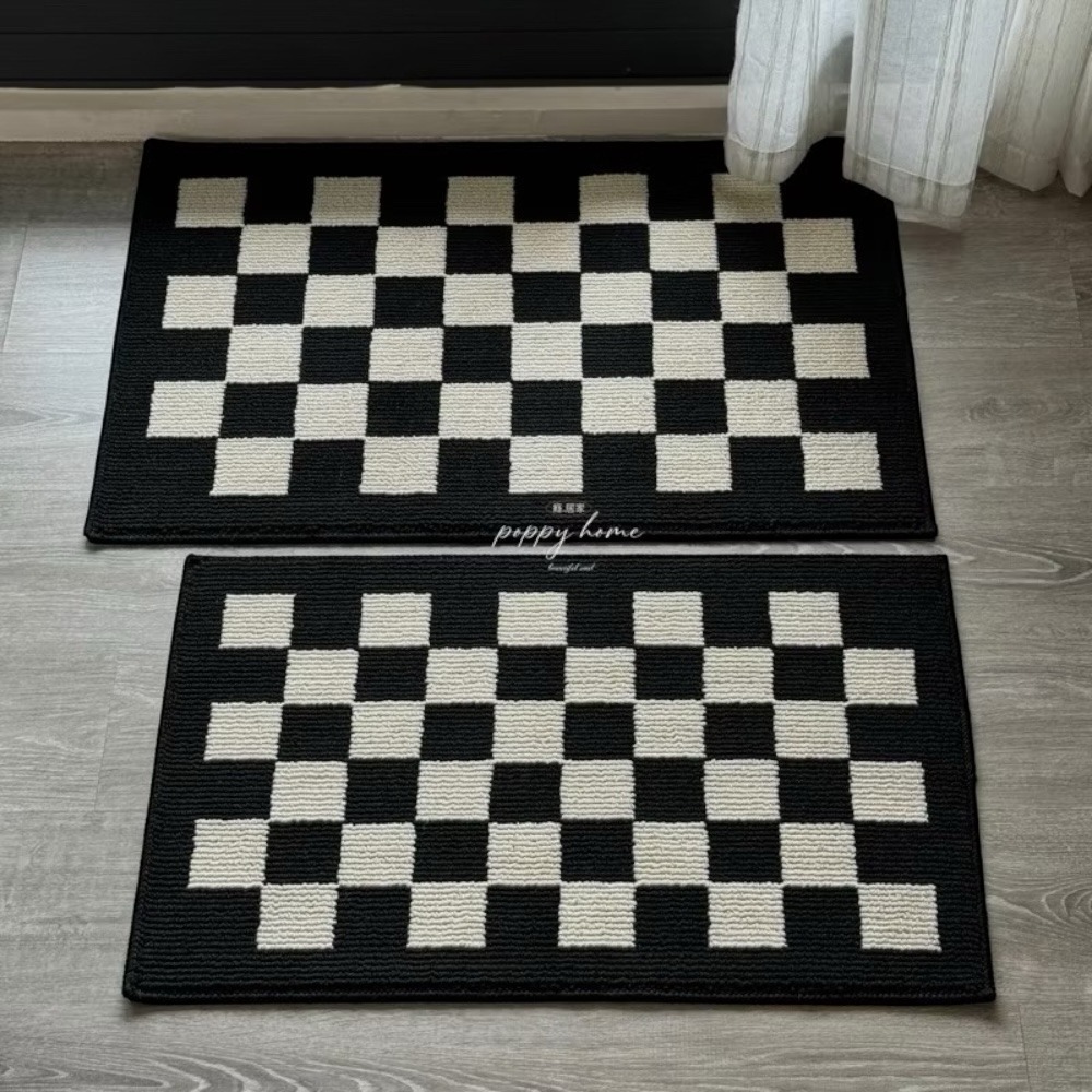 poppy-ins風黑白格棋盤格入戶門防滑地毯地墊 高質感居家耐髒好清理-細節圖4