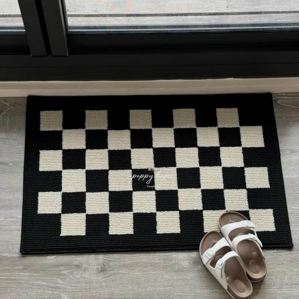 poppy-ins風黑白格棋盤格入戶門防滑地毯地墊 高質感居家耐髒好清理-細節圖5