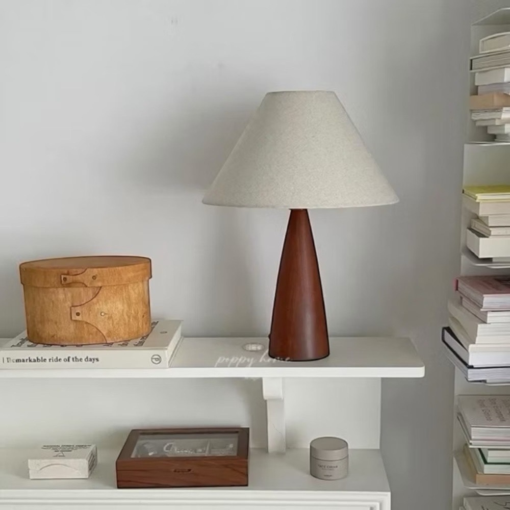 poppy-侘寂風實木復古檯燈 高顏值 三色燈光 中古風檯燈 氛圍感燈具 床頭燈 LED中古vintage-細節圖4