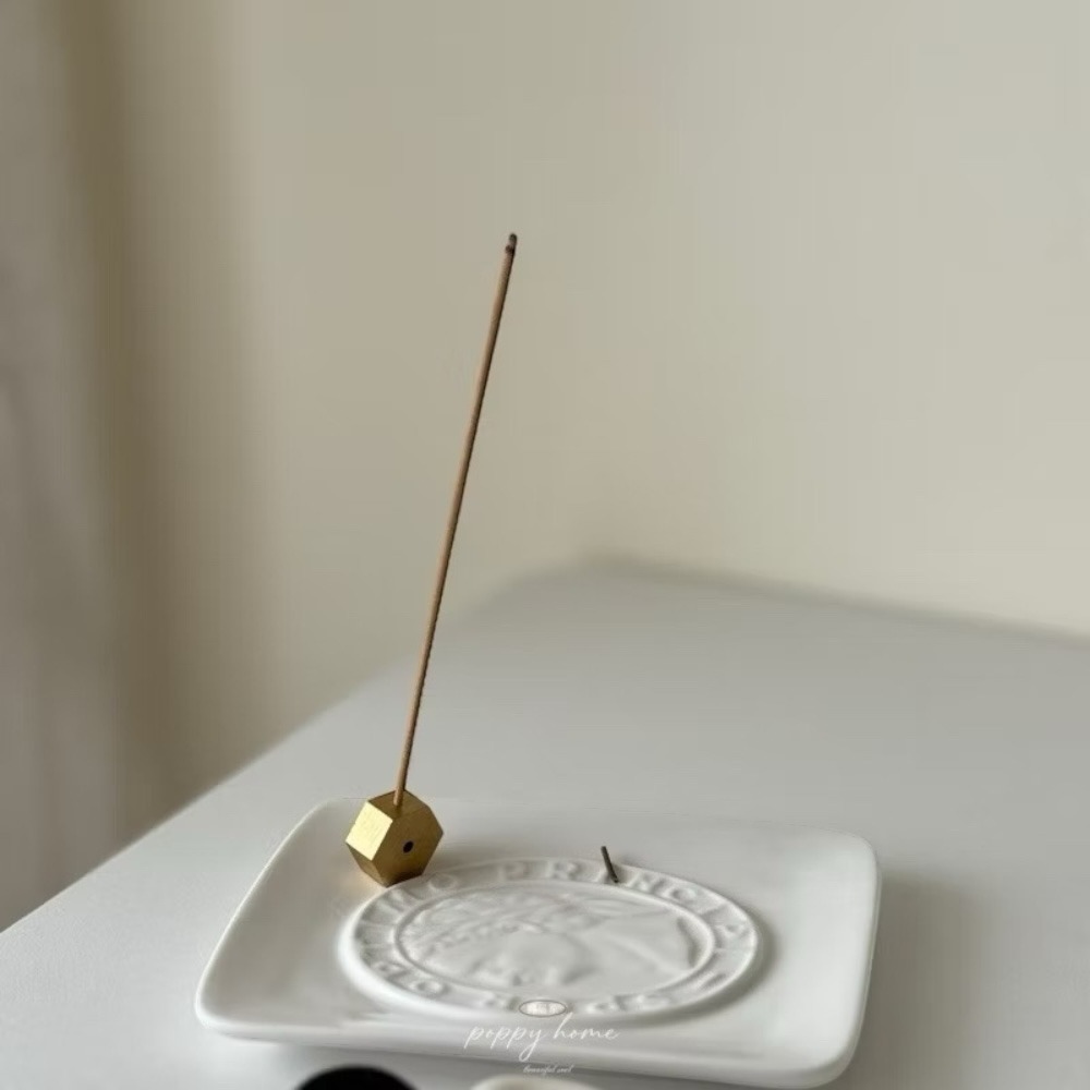 poppy-純黃銅六角多孔香插 線香 薰香 香插 薰香座 陶瓷魔豆 無印風 香皿-細節圖6