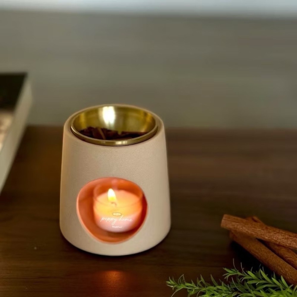 ｜原創｜poppy-素陶香薰爐日式 蠟燭爐 精油香磚檀香爐沉香爐日式茶道香道 無煙 純銅 香皿 聖木 鼠尾草 侘寂風-細節圖2