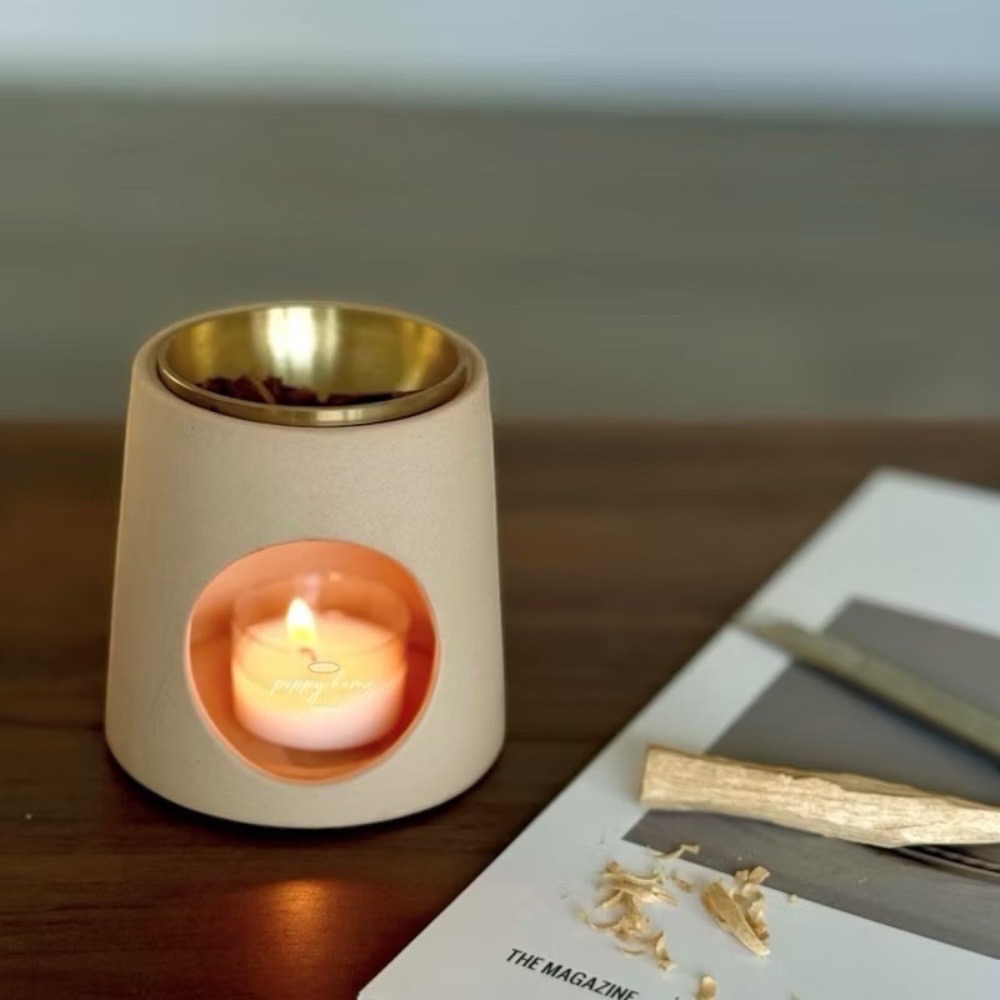 ｜原創｜poppy-素陶香薰爐日式 蠟燭爐 精油香磚檀香爐沉香爐日式茶道香道 無煙 純銅 香皿 聖木 鼠尾草 侘寂風-細節圖3