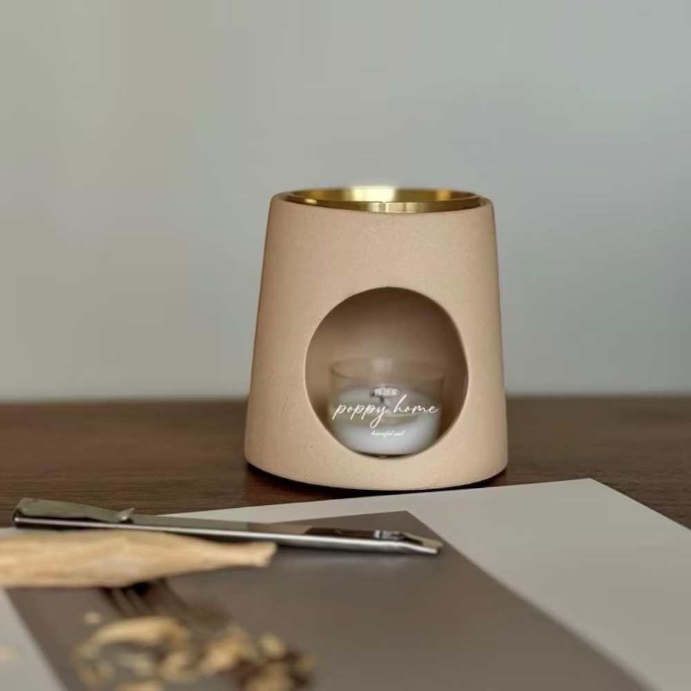 ｜原創｜poppy-素陶香薰爐日式 蠟燭爐 精油香磚檀香爐沉香爐日式茶道香道 無煙 純銅 香皿 聖木 鼠尾草 侘寂風-細節圖4