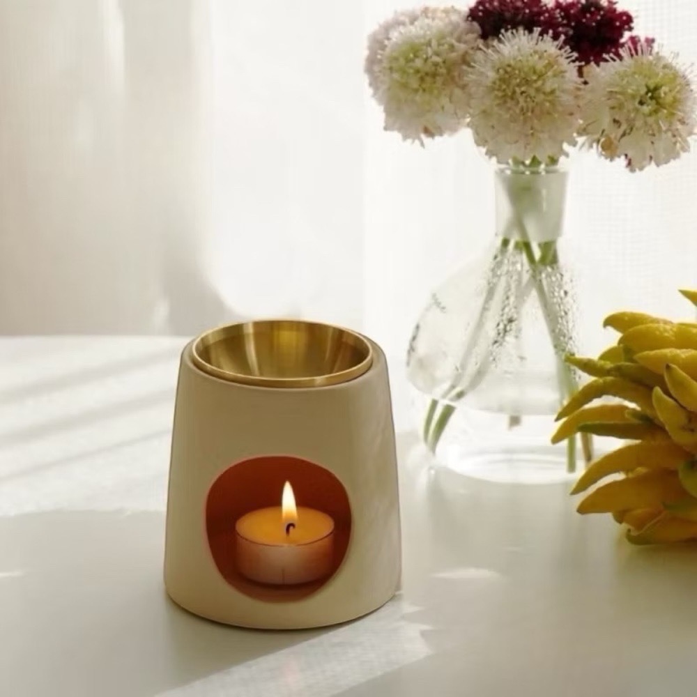 ｜原創｜poppy-素陶香薰爐日式 蠟燭爐 精油香磚檀香爐沉香爐日式茶道香道 無煙 純銅 香皿 聖木 鼠尾草 侘寂風-細節圖5