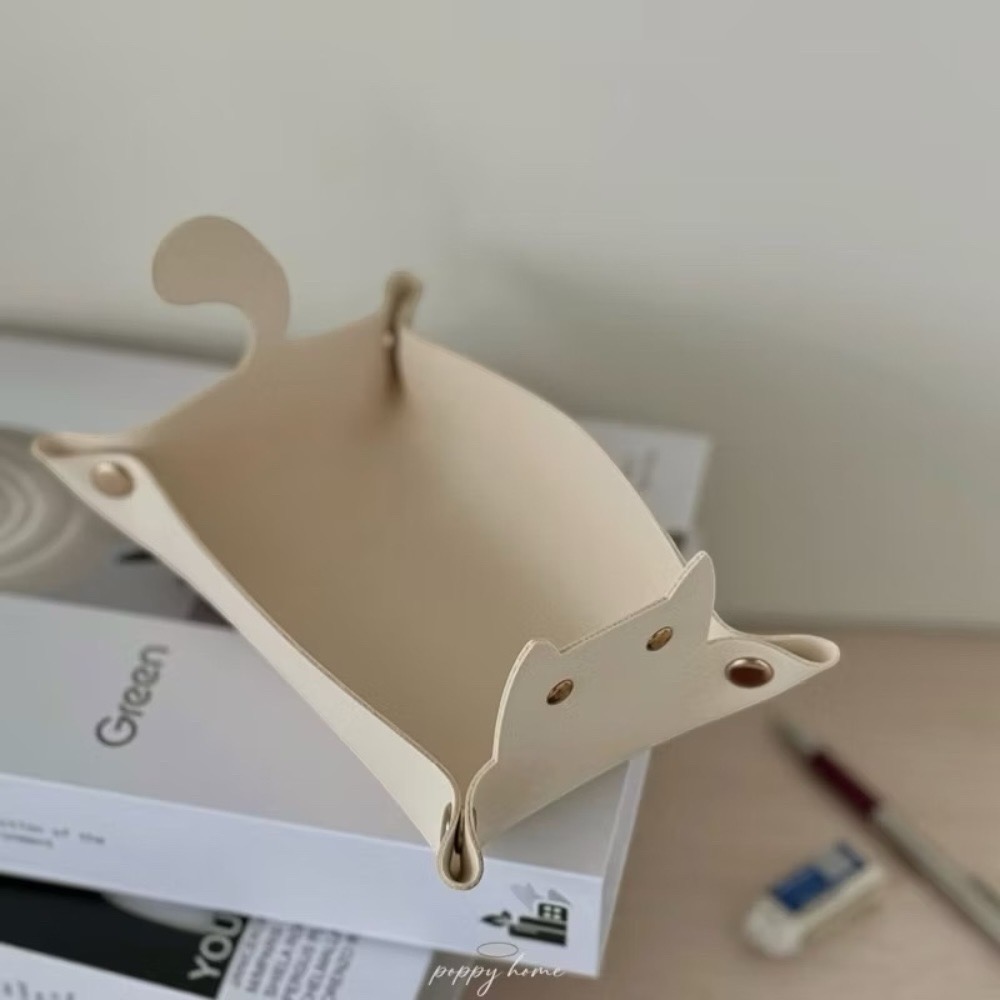 poppy-奶杏色皮革玄關收納盒 奶茶色系北歐風客廳玄關收納盤 鑰匙收納 飾品收納 貓咪皮革零錢盒首飾盤厚實耐用-規格圖9