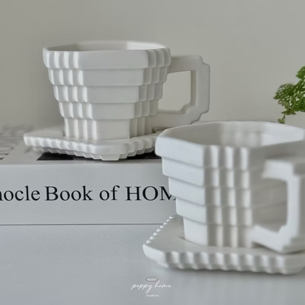 ｜原創｜poppy-建築立體咖啡杯盤 質感手作咖啡杯 早餐杯 簡約 北歐風 咖啡杯 陶瓷杯 水杯 咖啡杯組-細節圖2