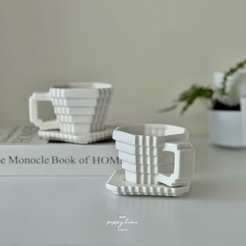 ｜原創｜poppy-建築立體咖啡杯盤 質感手作咖啡杯 早餐杯 簡約 北歐風 咖啡杯 陶瓷杯 水杯 咖啡杯組-細節圖9