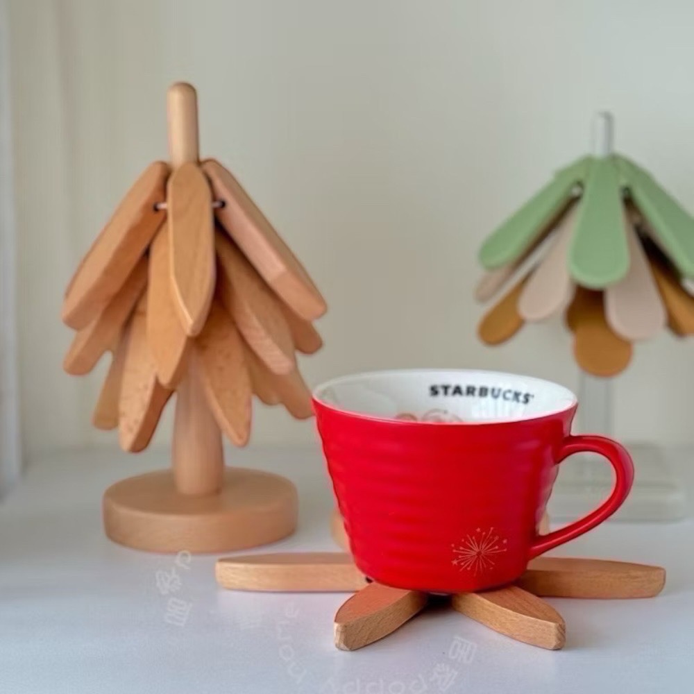 poppy-聖誕樹餐墊 隔熱墊 杯墊 耐熱墊 北歐 硅膠 櫸木 黑胡桃木 實木隔熱墊 防燙耐高溫鍋墊 杯墊-細節圖2