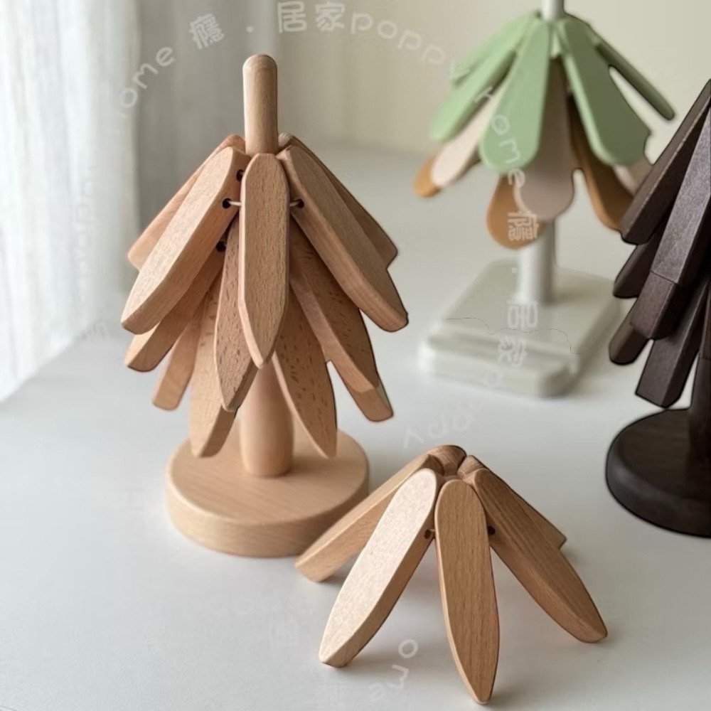 poppy-聖誕樹餐墊 隔熱墊 杯墊 耐熱墊 北歐 硅膠 櫸木 黑胡桃木 實木隔熱墊 防燙耐高溫鍋墊 杯墊-細節圖4