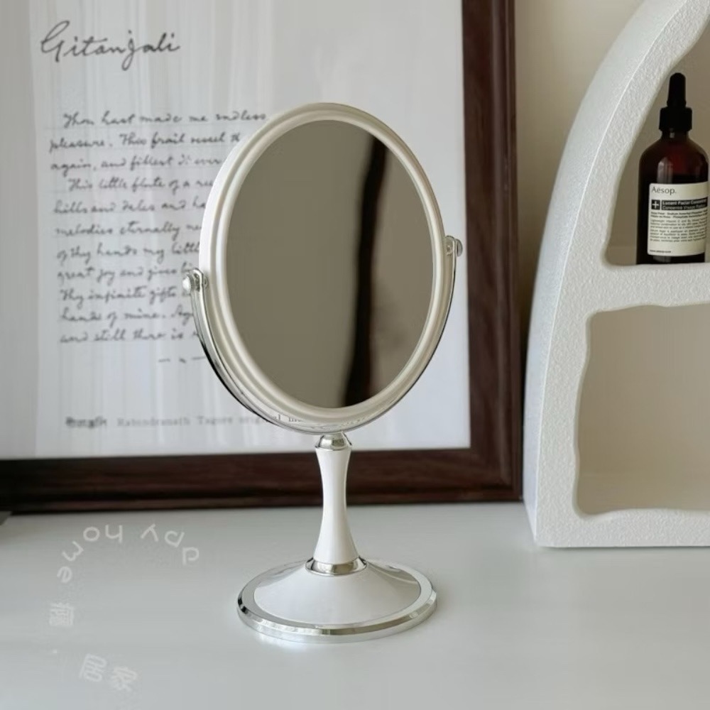 poppy-清新淨白高級感雙面化妝鏡 美妝鏡 立鏡 桌上鏡 3倍放大鏡 簡約風 居家用品-細節圖2