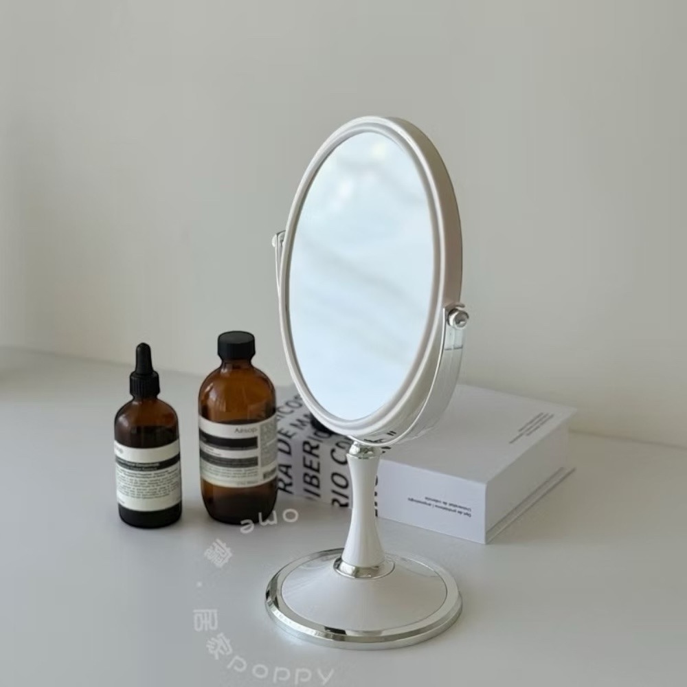 poppy-清新淨白高級感雙面化妝鏡 美妝鏡 立鏡 桌上鏡 3倍放大鏡 簡約風 居家用品-細節圖3