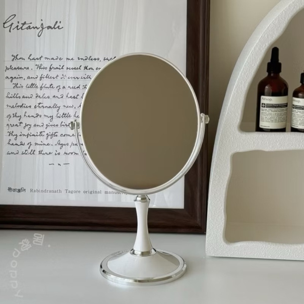 poppy-清新淨白高級感雙面化妝鏡 美妝鏡 立鏡 桌上鏡 3倍放大鏡 簡約風 居家用品-細節圖4