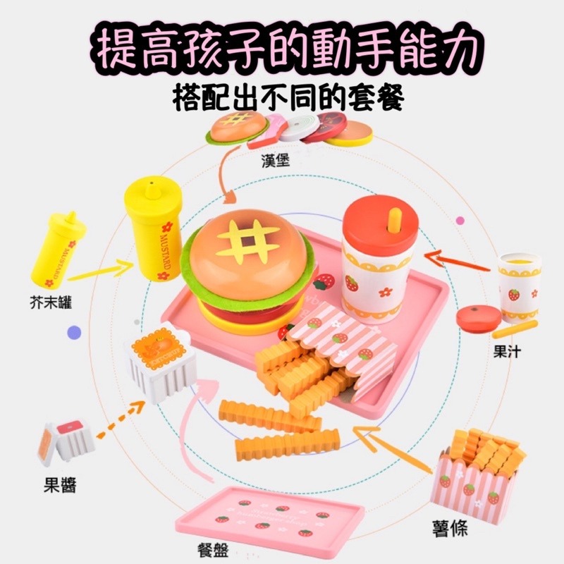 《台灣現貨》木製漢堡家家酒 磁性 木製切切樂 木製玩具 MVE小舖 切切樂玩具 小廚房 家家酒 漢堡六件組 兒童玩具-細節圖6
