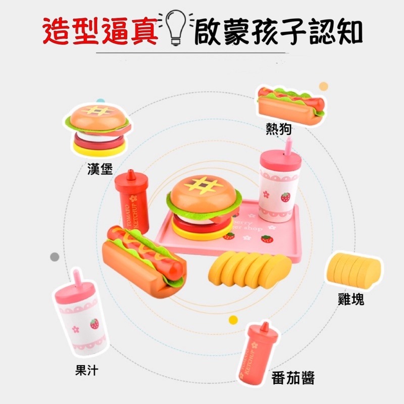 《台灣現貨》木製漢堡家家酒 磁性 木製切切樂 木製玩具 MVE小舖 切切樂玩具 小廚房 家家酒 漢堡六件組 兒童玩具-細節圖7