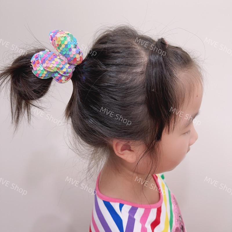 MVE小舖 韓國亮片蝴蝶結髮圈 蝴蝶結髮圈 髮飾 髮繩 蝴蝶結髮飾 兒童髮飾 女童髮飾 大腸圈 兒童蝴蝶結髮圈 髮夾-細節圖7