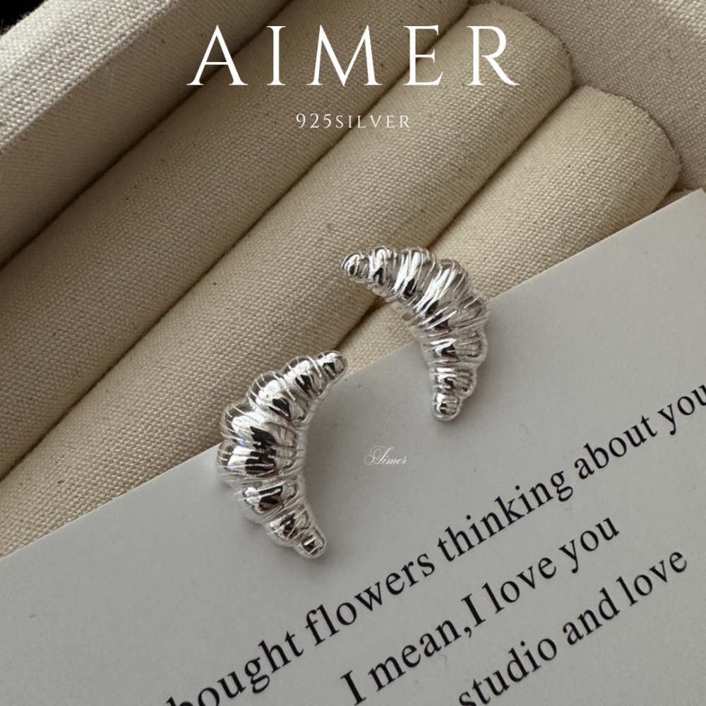 《Aimer ac》韓系S925純銀 可頌 牛角麵包 耳環｜銀色｜24年新款輕奢飾品【台灣現貨+預購】-細節圖2