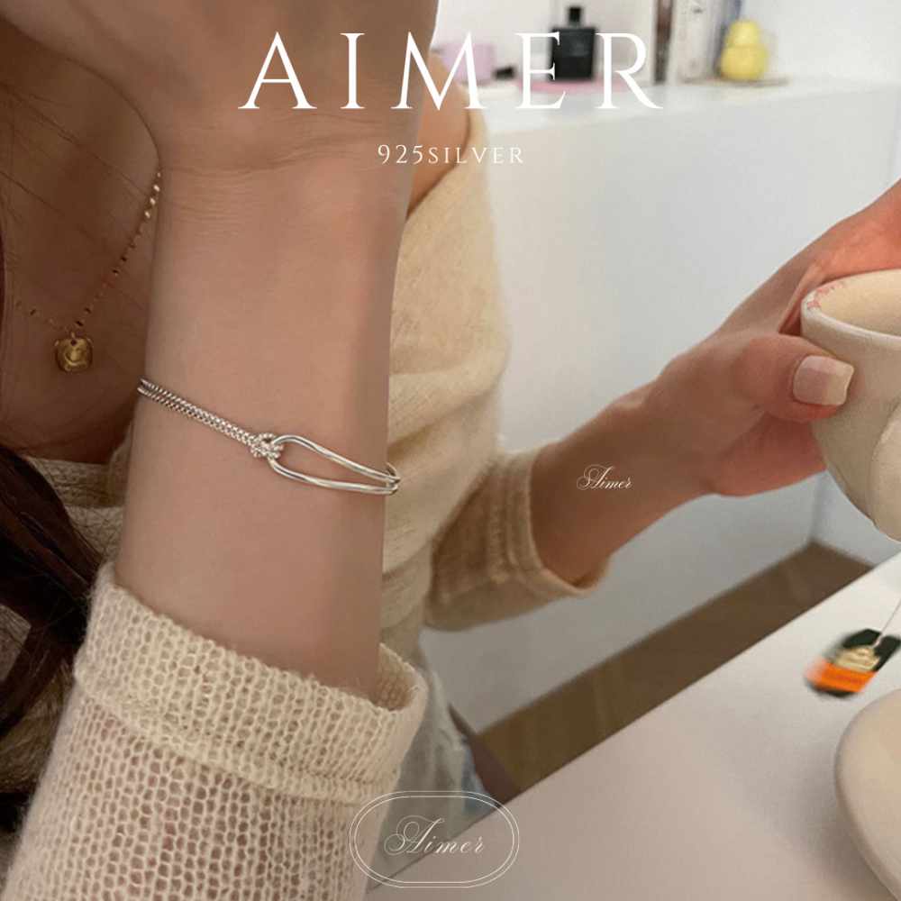 ⟪Aimer ac⟫韓系S925純銀 設計感麻繩 弧線 打結手鍊 手環 ｜銀色｜24年新款輕奢飾品【台灣現貨+預購】-細節圖2