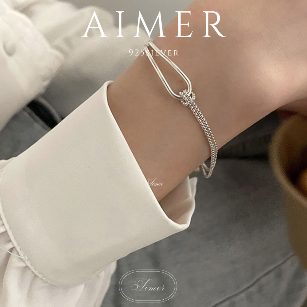 ⟪Aimer ac⟫韓系S925純銀 設計感麻繩 弧線 打結手鍊 手環 ｜銀色｜24年新款輕奢飾品【台灣現貨+預購】-細節圖3