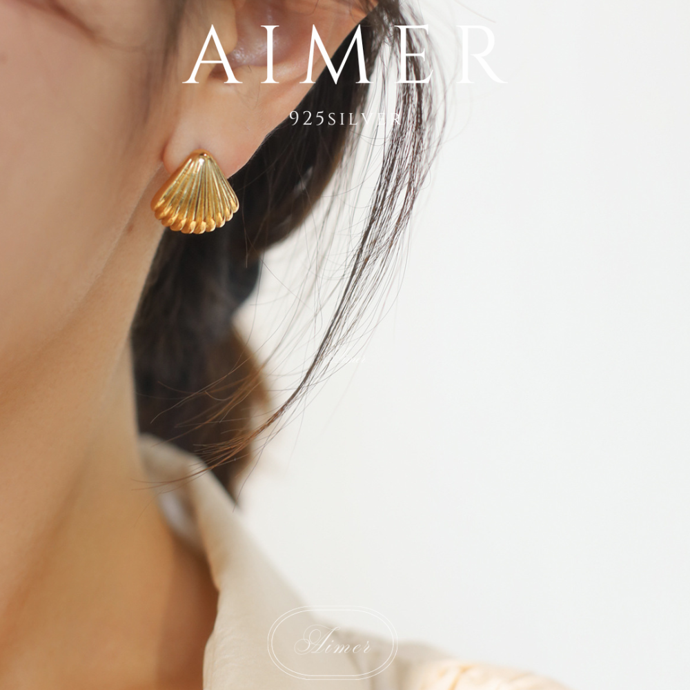 ⟪Aimer ac》韓系S925純銀 貝殼紋理耳環 金屬扇型耳環 ｜金、銀色｜24年新款輕奢飾品【台灣現貨+預購】-細節圖5