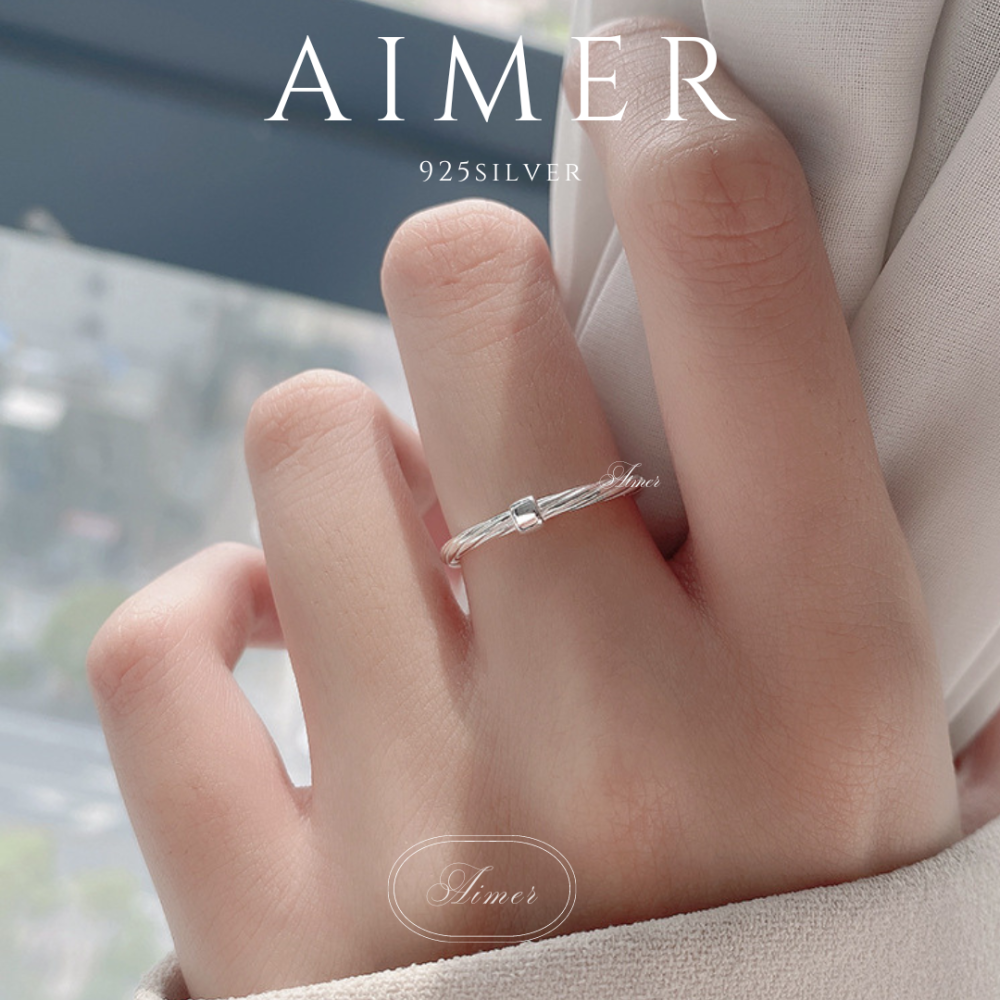 《Aimer ac》韓系S925純銀戒指 方塊細紋開口戒 簡約女生戒指 ｜銀色｜24年新款輕奢飾品【台灣現貨+預購】-細節圖4