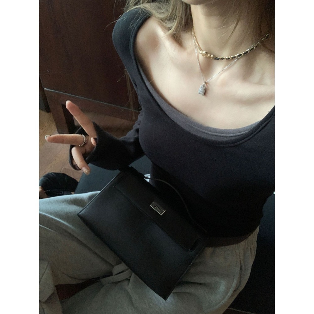 nuzi 甜慾辣妹 修身百搭 假兩件式內搭上衣 打底衫T恤-細節圖11