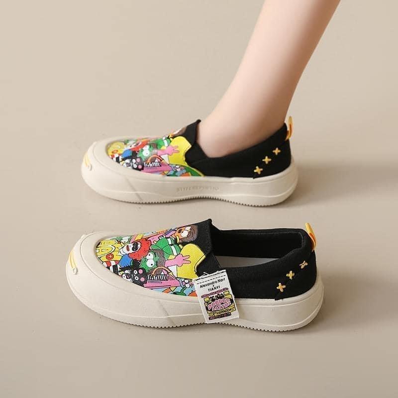 港風卡通塗鴉懶人厚底休閒鞋-細節圖9