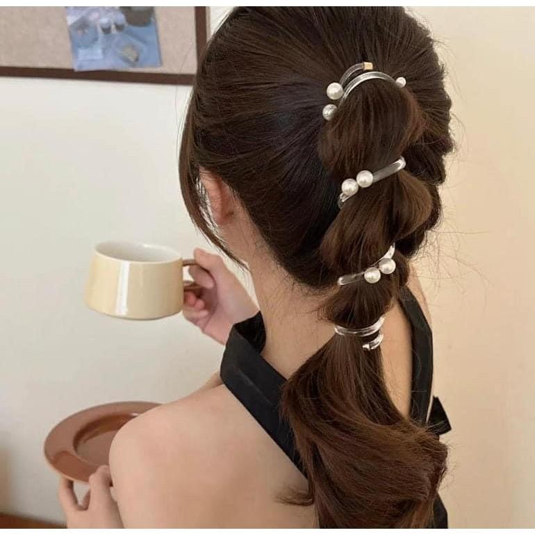 2024新款珍珠編髮電話線髮繩(一組2個)-細節圖3