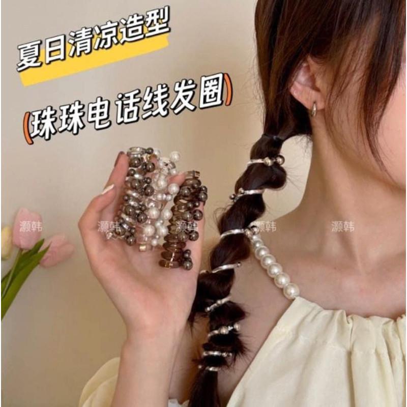 2024新款珍珠編髮電話線髮繩(一組2個)-細節圖4