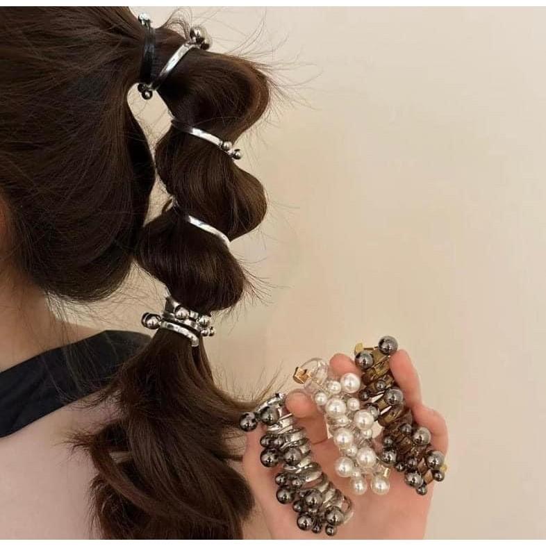 2024新款珍珠編髮電話線髮繩(一組2個)-細節圖7