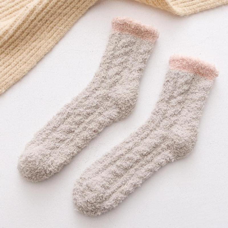 冬季麻花毛巾絨睡眠中筒襪(一組10雙)-細節圖8