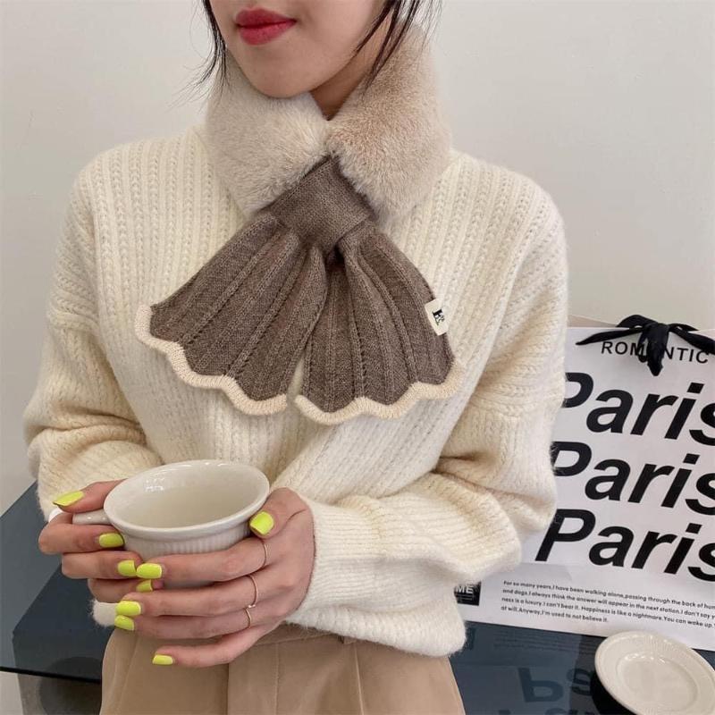 魚尾仿兔毛保暖交叉毛領圍巾-細節圖5