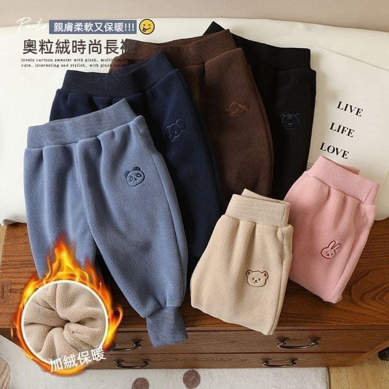 兒童熊熊圖案加厚奧粒绒保暖褲-細節圖2