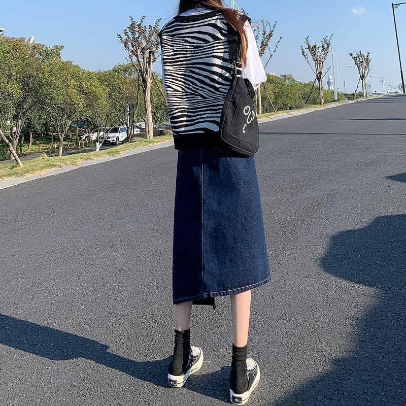 KITTY雜貨舖～不對稱開叉牛仔長裙-細節圖2