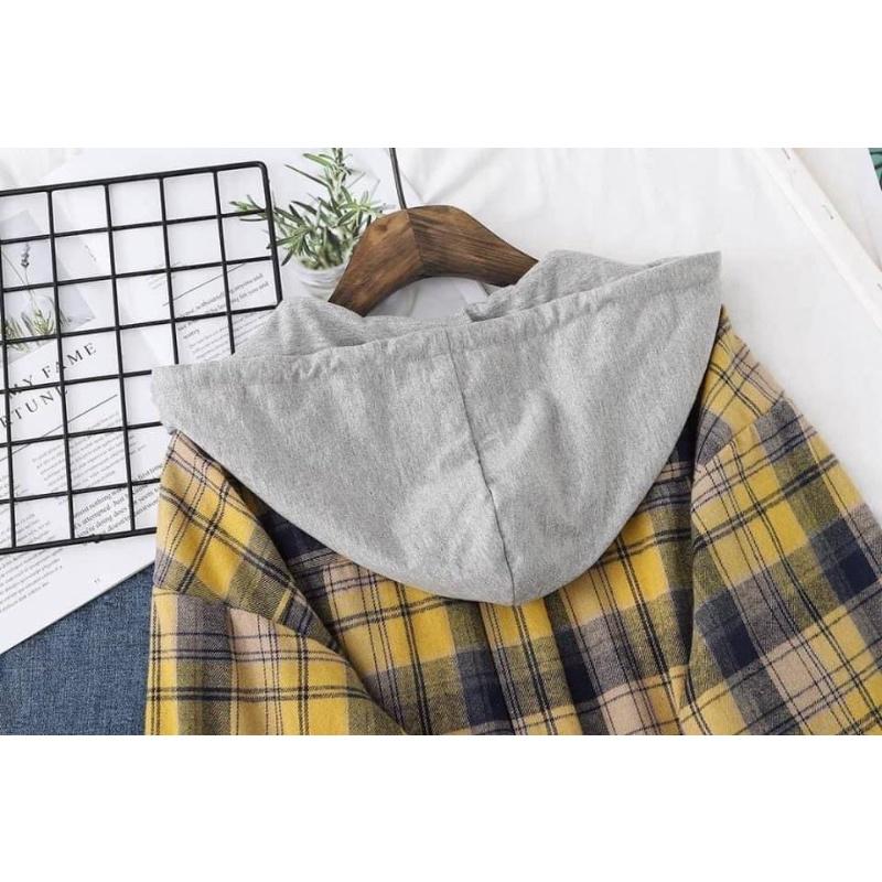 格子連帽排扣兩穿罩衫外套襯衫-細節圖4