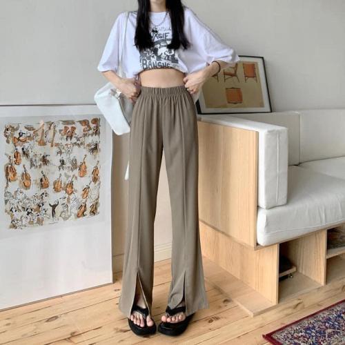女款高腰顯瘦垂感開叉微喇叭長褲-細節圖4