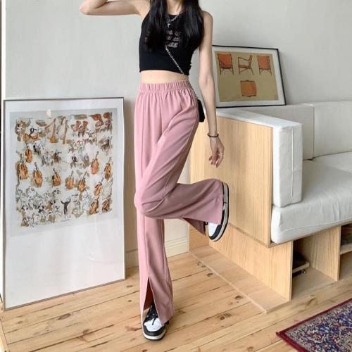 女款高腰顯瘦垂感開叉微喇叭長褲-細節圖5