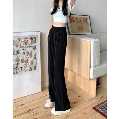 女款高腰顯瘦垂感開叉微喇叭長褲-細節圖6